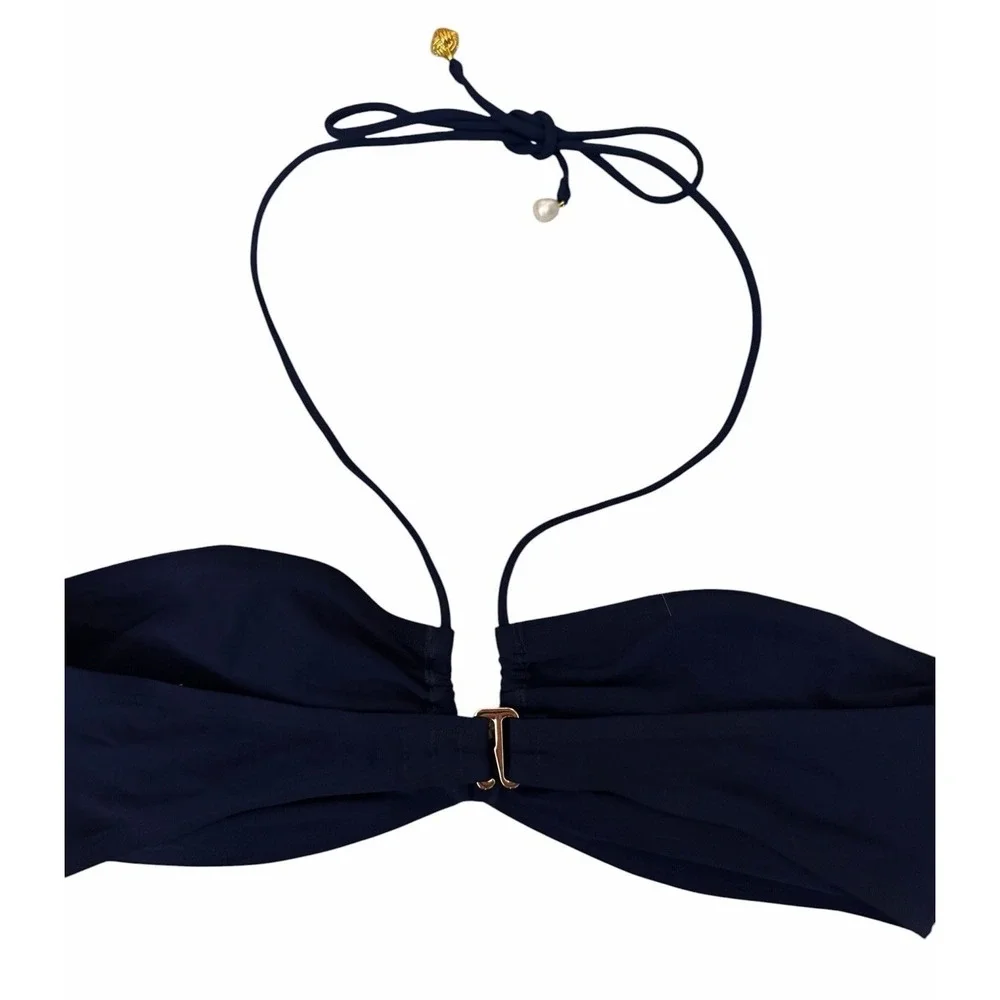 Tory Burch Bandeau Halter Bikini Top & High-Waisted Cinched Bikini Bottoms Small